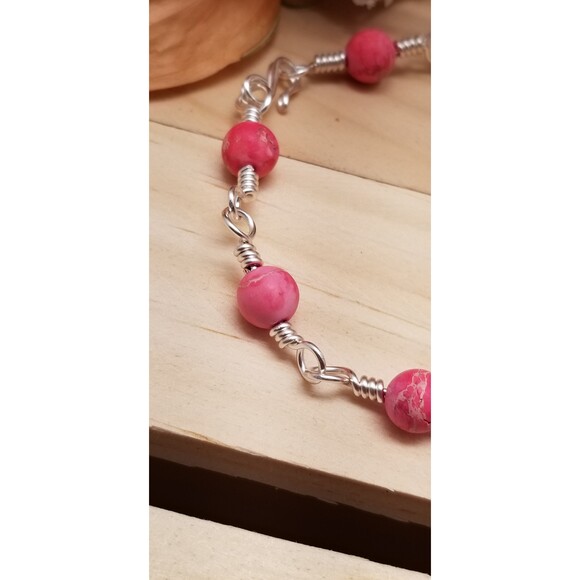 Handmade Pink & Silver Chain Bracelet - Picture 5 of 5